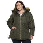 Plus Size D.e.t.a.i.l.s Hooded Quilted Jacket, Women's, Size: 2xl, Med Green