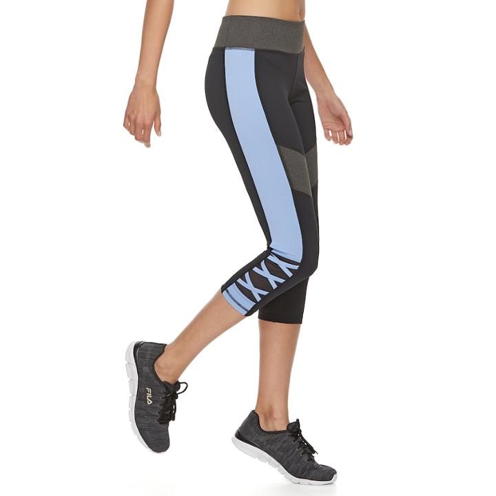Women's Fila Sport&reg; Lattice Midrise Capri Leggings, Size: Large, Dark Grey