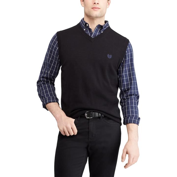 Men's Chaps Regular-fit V-neck Sweater Vest, Size: Large, Black