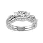 10k White Gold 3/4 Carat T.w. Diamond 3-stone Engagement Ring Set, Women's, Size: 8