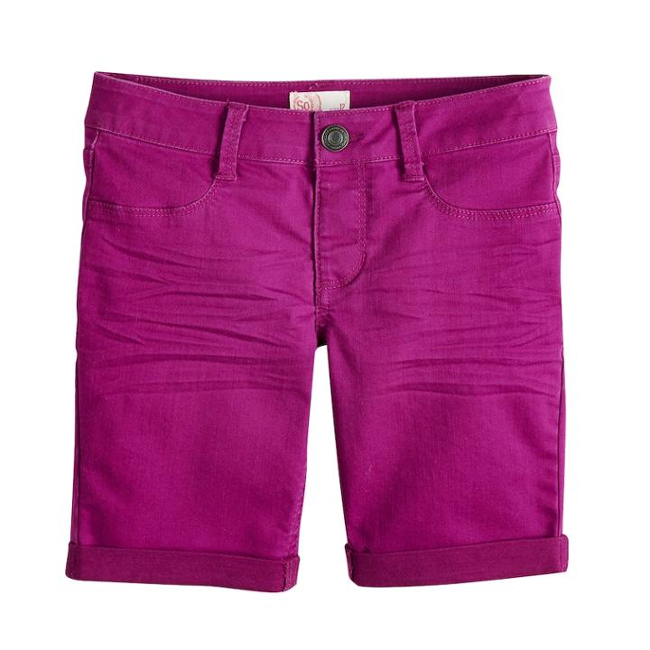 Girls 7-16 & Plus Size So&reg; Rolled Cuff Denim Bermuda Shorts, Size: 12 1/2, Drk Purple