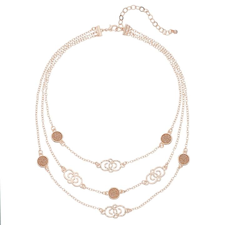 Glitter Disc & Filigree Link Multi Strand Necklace, Women's, Pink