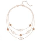 Glitter Disc & Filigree Link Multi Strand Necklace, Women's, Pink