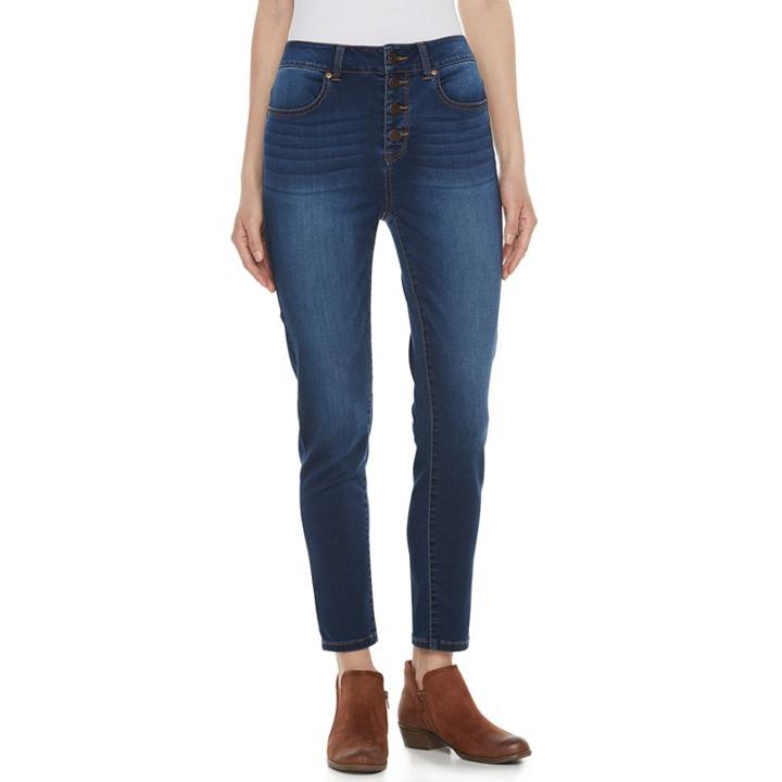 Juniors' So&reg; Button Fly Ankle Jeggings, Teens, Size: 13, Blue Other