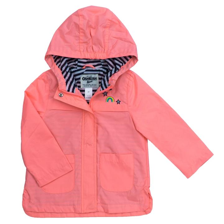Girls 4-8 Oshkosh B'gosh&reg; Midweight Rainbow Embroidered Rain Jacket, Size: 7, Orange