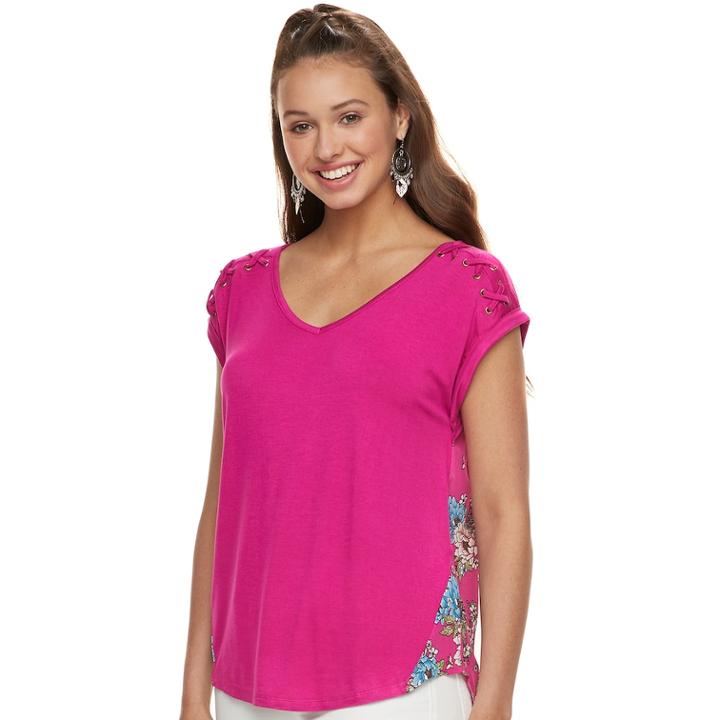Juniors' Pink Republic Cross-shoulder Popover Top, Teens, Size: Small, Dark Pink