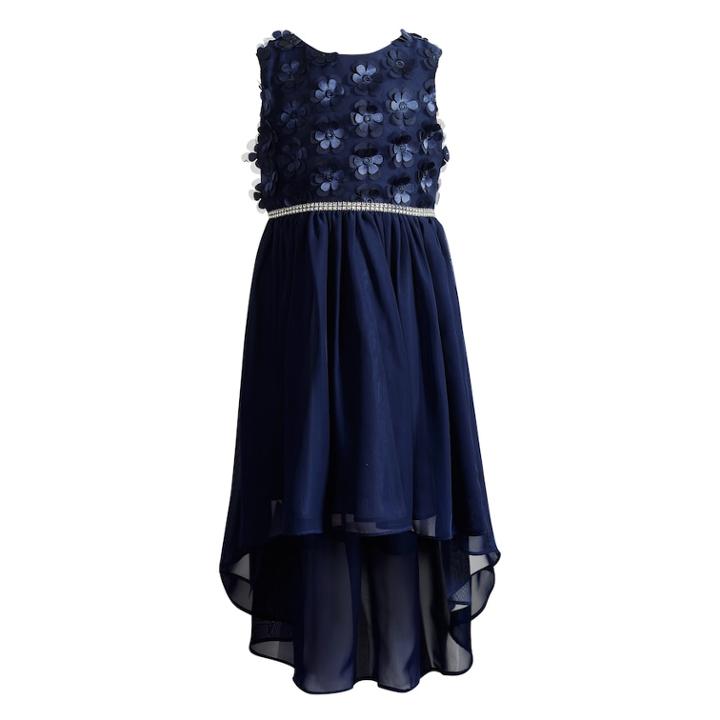 Girls 4-6x Youngland 3d Flower High-low Skirted Dress, Size: 6, Blue (navy)