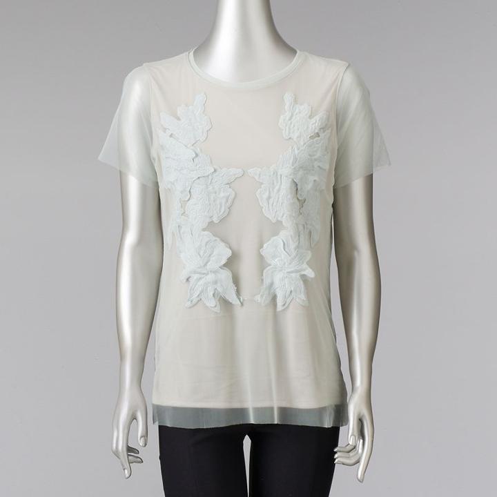 Petite Simply Vera Vera Wang Floral Mesh Tee, Women's, Size: M Petite, Green