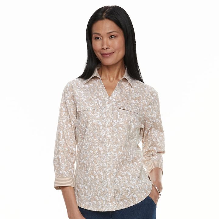 Petite Croft & Barrow&reg; Knit-to-fit Roll-tab Shirt, Women's, Size: Xs Petite, Dark Beige