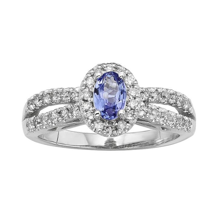 The Regal Collection Tanzanite And 1/2 Carat T.w. Igl Certified Diamond 14k White Gold Tiered Oval Halo Ring, Women's, Size: 7, Purple