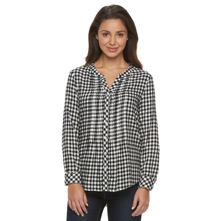 Petite Croft & Barrow&reg; Plaid Roll-tab Tunic, Women's, Size: L Petite, Black