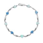 Sterling Silver Blue Topaz, Lab-created Opal And Diamond Accent Heart Bracelet, Women's, Size: 7.5