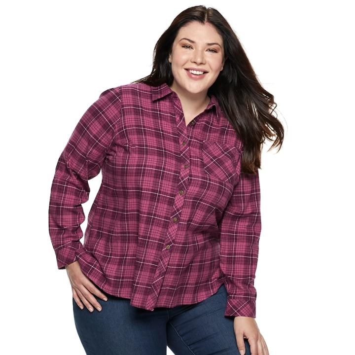 Plus Size Sonoma Goods For Life&trade; Essential Supersoft Flannel Shirt, Women's, Size: 2xl, Drk Purple