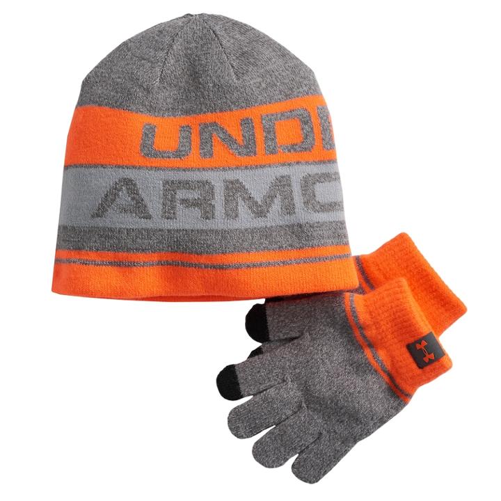 Boys 4-20 Under Armour Beanie & Gloves Set, Silver