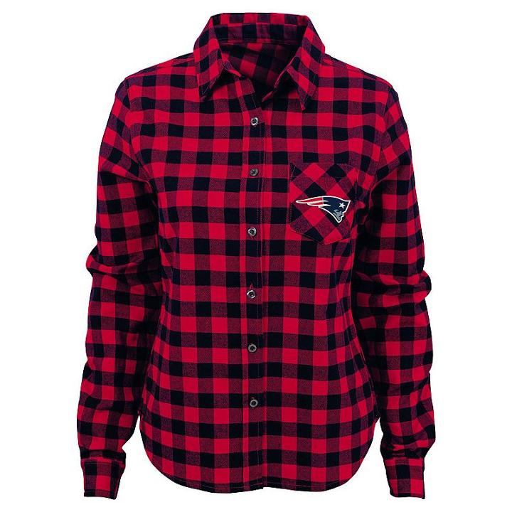 Juniors' New England Patriots Buffalo Plaid Flannel Shirt, Women's, Size: Small, Red