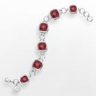 Logoart Cincinnati Reds Legend Silver Tone Red Glass Logo Charm Bracelet, Women's, Size: 7.5, Grey