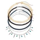 Blue Shaky Bead, Lace & Faux Suede Choker Necklace Set, Women's, Blue Other