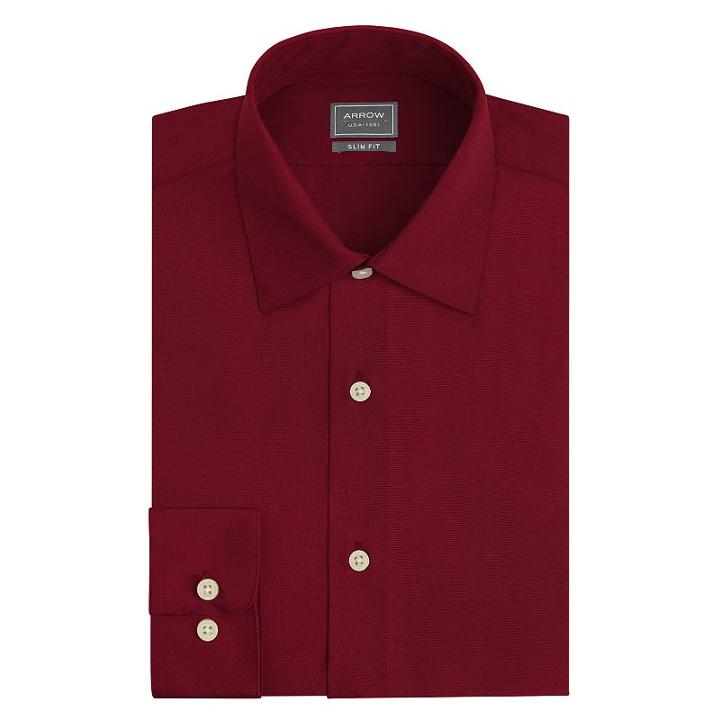 Men's Arrow Slim-fit Wrinkle-free Dress Shirt, Size: 18.5 36/37, Red