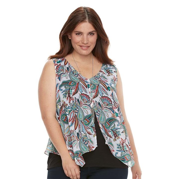 Plus Size Ab Studio Paisley Split-hem Tank, Women's, Size: 3xl, Ovrfl Oth