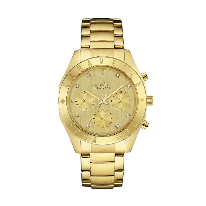 Caravelle New York By Bulova Women's Crystal Stainless Steel Chronograph Watch - 44l213, Yellow