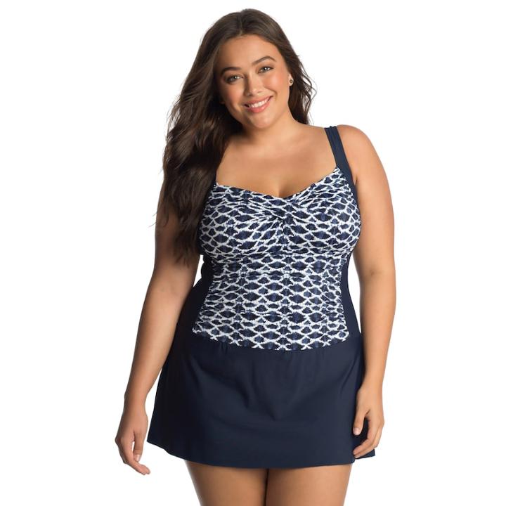 Plus Size Upstream Hip Minimizer Skater Swimdress, Women's, Size: 26 W, Blue (navy)