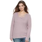 Juniors' Plus Size Mudd&reg; Cozy Cross Front Tunic, Teens, Size: 1xl, Brt Purple
