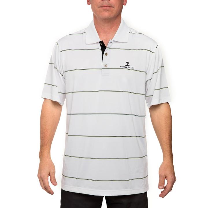 Men's Pebble Beach Classic-fit Engineer-striped Performance Golf Polo, Size: Xl, White