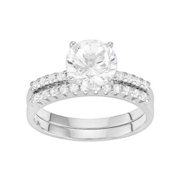 100 Facets Of Love 10k White Gold Lab-created White Sapphire Engagement Ring Set, Women's, Size: 7