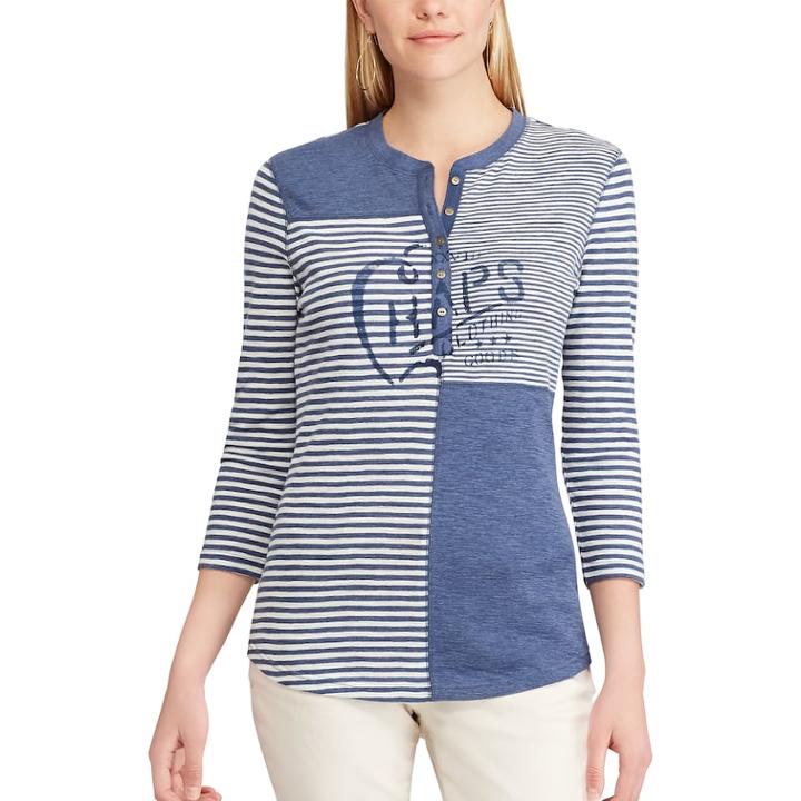 Petite Chaps Cotton Henley Shirt, Women's, Size: M Petite, Blue