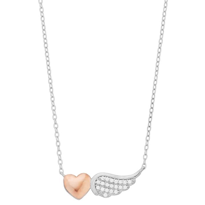 Close At Heart Two Tone Sterling Silver Cubic Zirconia Heart & Wing Necklace, Women's