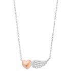 Close At Heart Two Tone Sterling Silver Cubic Zirconia Heart & Wing Necklace, Women's