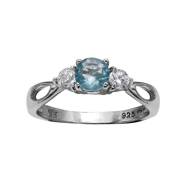 Primrose Sterling Silver Blue & White Cubic Zirconia 3-stone Ring, Women's, Size: 8
