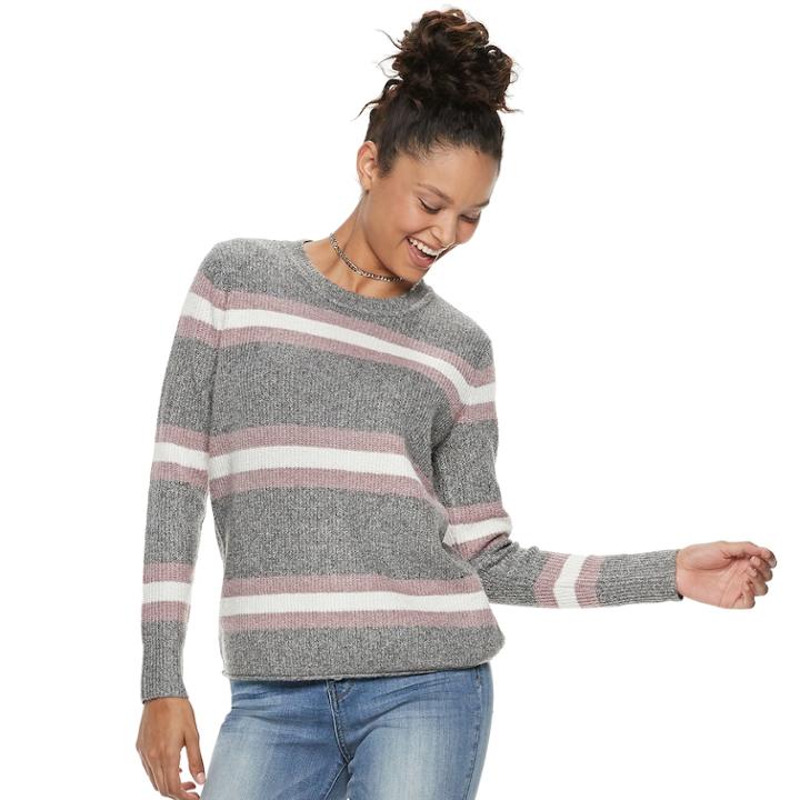 Juniors' Pink Republic Striped Sweater, Teens, Size: Medium, Dark Grey