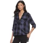 Women's Rock & Republic&reg; Plaid Crossover Shirt, Size: Small, Grey