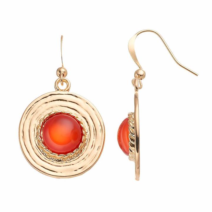 Orange Round Cabochon Nickel Free Drop Earrings, Women's, Pink
