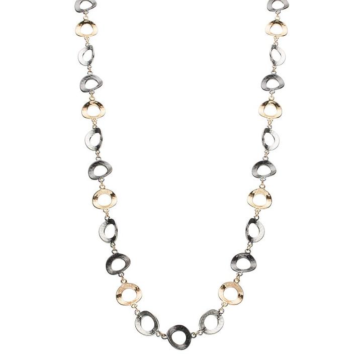 Tri Tone Long Hammered Circle Link Necklace, Women's, Multicolor