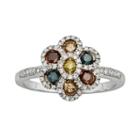 Sterling Silver 1/2-ct. T.w. Diamond Flower Ring, Women's, Size: 8, Multicolor
