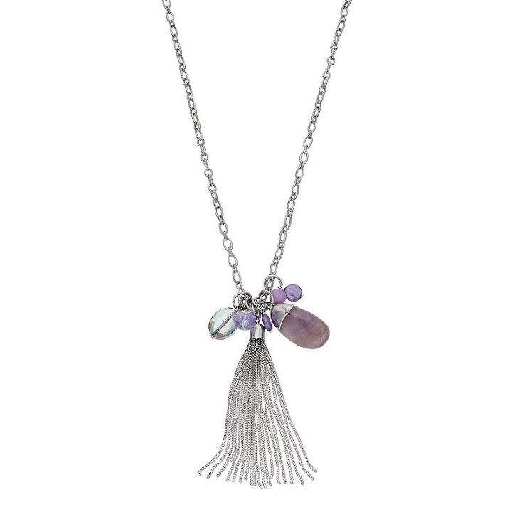 Purple Bead, Stone & Tassel Long Necklace, Women's