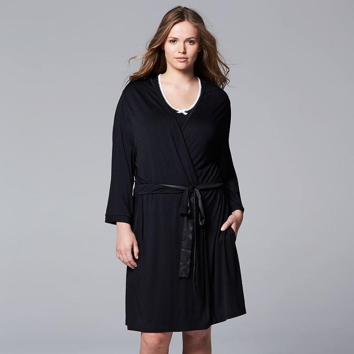 Plus Size Simply Vera Vera Wang Basic Luxury Wrap Robe, Women's, Size: 2xl, Black