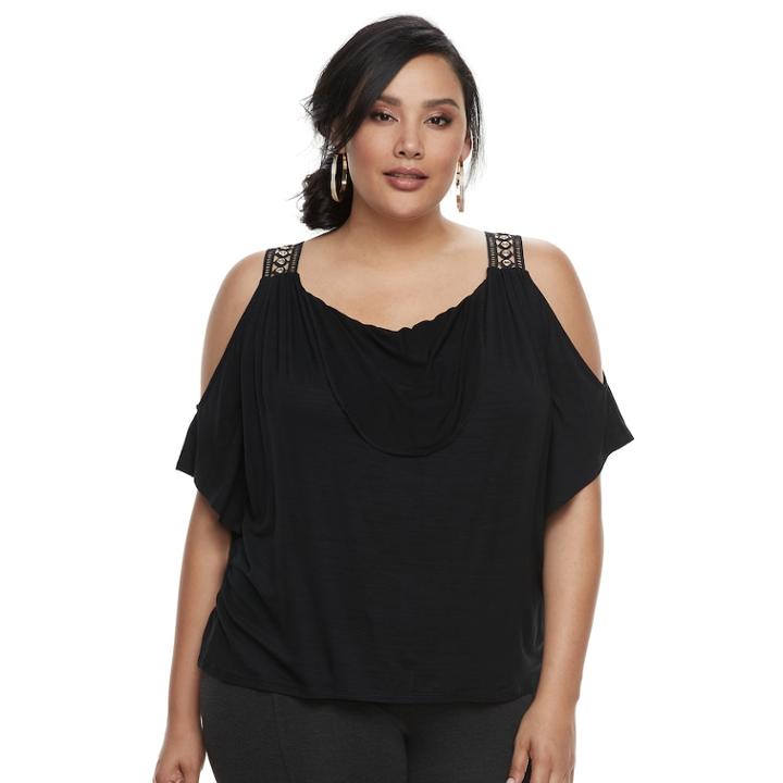 Plus Size Jennifer Lopez Grommet Cold-shoulder Top, Women's, Size: 2xl, Black