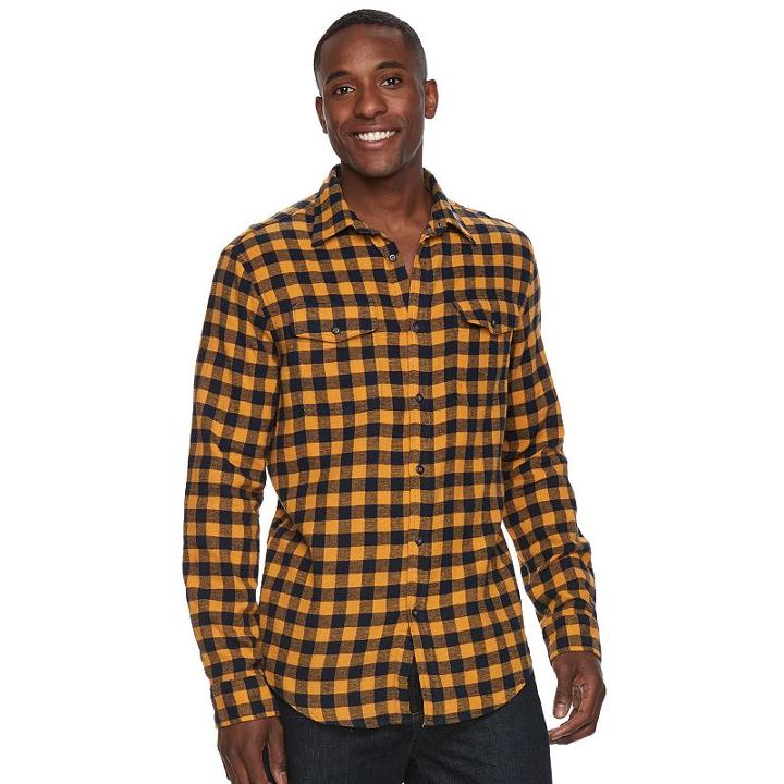 Men's Sonoma Goods For Life&trade; Plaid Flannel Button-down Shirt, Size: Medium, Gold