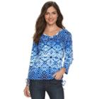 Women's Caribbean Joe Printed Drawstring V-neck Tee, Size: Xl, Blue Other
