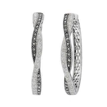 Lavish By Tjm Sterling Silver Crystal Twist Hoop Earrings - Made With Swarovski Marcasite, Women's, White
