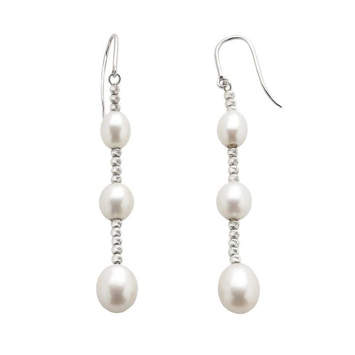 Sterling Silver Freshwater Cultured Pearl Graduated Linear Drop Earrings, Women's, White