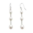 Sterling Silver Freshwater Cultured Pearl Graduated Linear Drop Earrings, Women's, White
