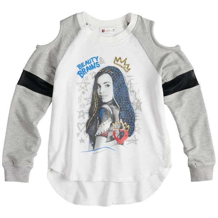 Disney's D-signed Descendants 2 Girls 7-16 Beauty & Brains Varsity Top, Size: Small, Light Grey