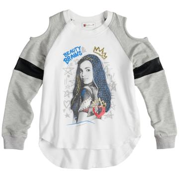 Disney's D-signed Descendants 2 Girls 7-16 Beauty & Brains Varsity Top, Size: Small, Light Grey