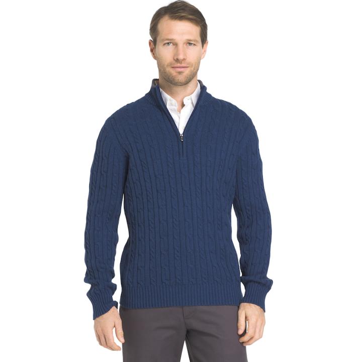 Big & Tall Men's Cable-knit Quarter-zip Sweater, Size: 3xl Tall, Brt Blue