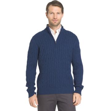 Big & Tall Men's Cable-knit Quarter-zip Sweater, Size: 3xl Tall, Brt Blue