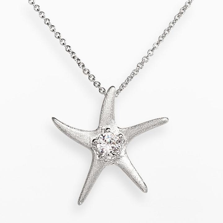 Sophie Miller Sterling Silver Cubic Zirconia Textured Starfish Pendant, Women's, Size: 16, White